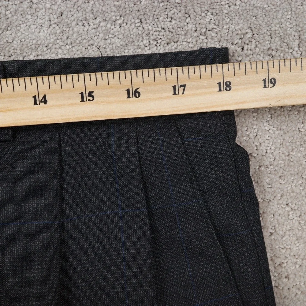 Ralph Lauren Suit Men 40T 36W 32L Black Blue Windowpane Plaid‎ 3 Button Wool VTG